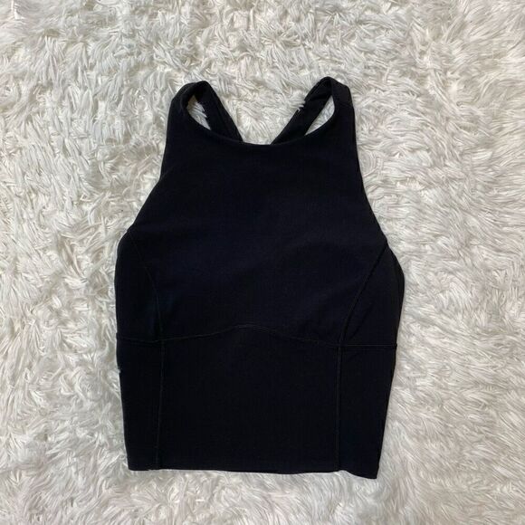 Lululemon Key To Balance Yoga Tank Top Black Crop Built in Bra Size 2 Athletic G - Picture 1 of 8